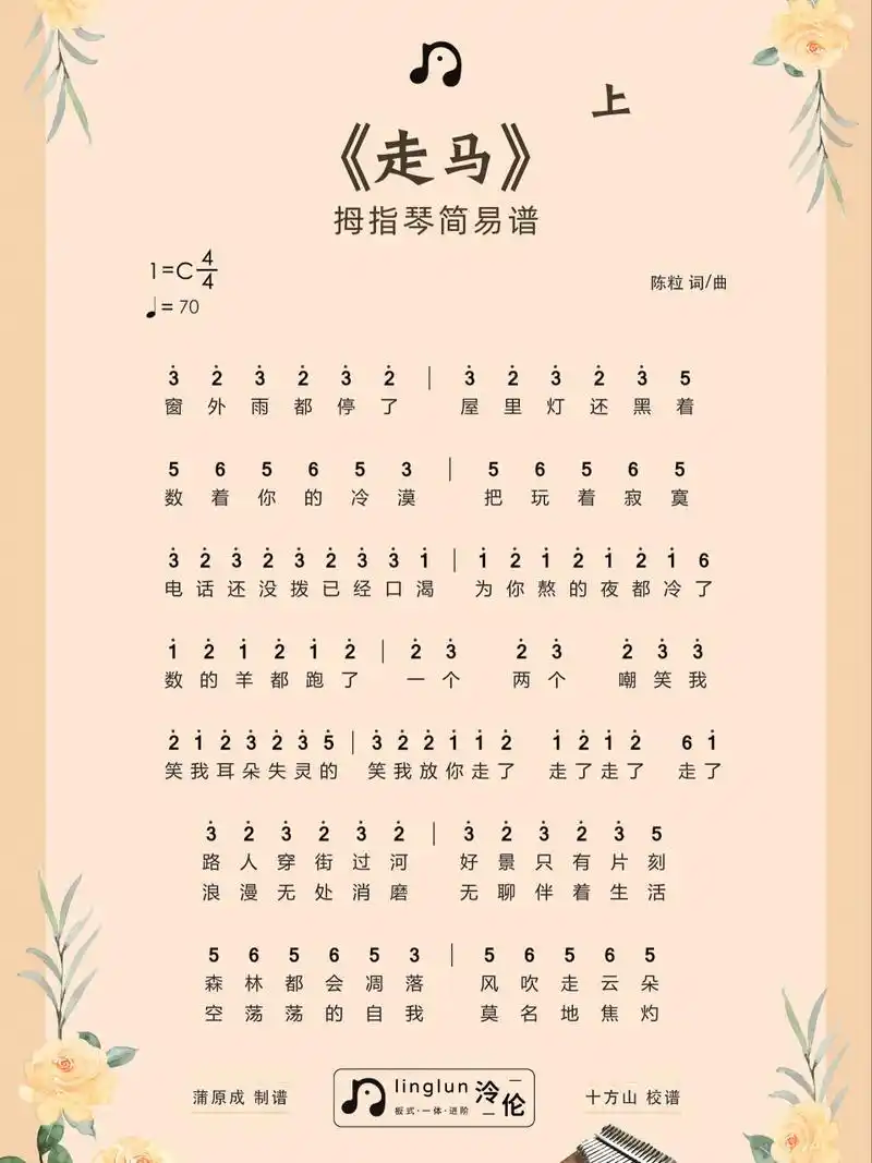《走马》陈粒|拇指琴谱 曲谱说明:遇到02020202020202