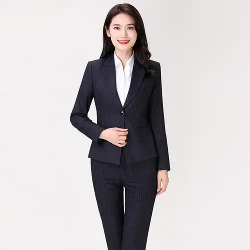 高端时尚条纹职业套装女西装2022春夏商务经理面试女士正装工作服