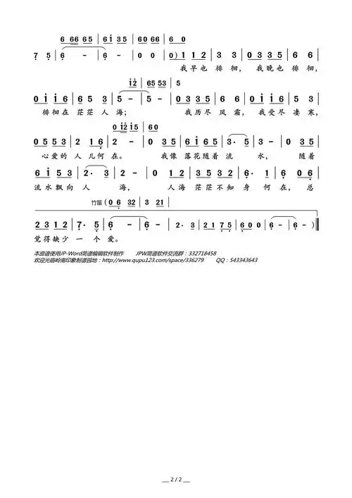 落花流水简谱 - 曲谱歌词网