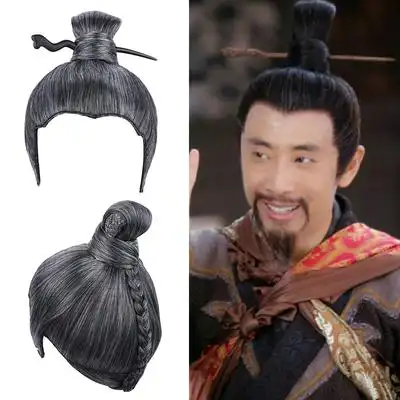 古装汉服战国影视剧老者花白高温机制头套发簪发冠胡须整顶假发