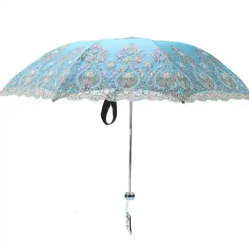 天堂伞正品黑胶防紫外线太阳伞双层高档刺绣绣花蕾丝伞