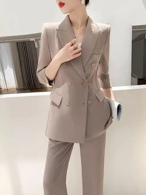 munamei夏季薄款七分袖西装套装女2023新款职业正装休闲面试西服