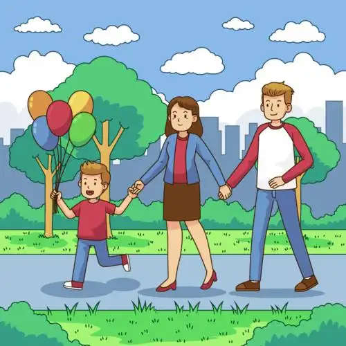 一家人手拉手散步矢量素材aieps