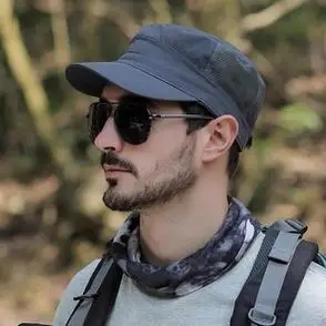 平顶帽男士夏轻薄透气户外解放帽子中老年人遮阳帽速干防晒爸爸帽