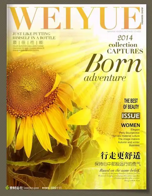 时尚花卉向日葵杂志风格封面模板   素材
