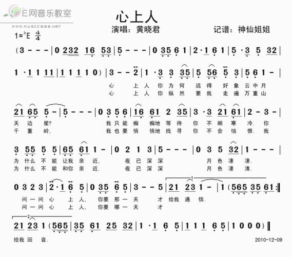 心上人-黄晓君(简谱)