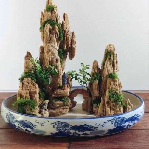 石假山假山精品办公桌造景鱼缸摆件桌面居家办公摆件