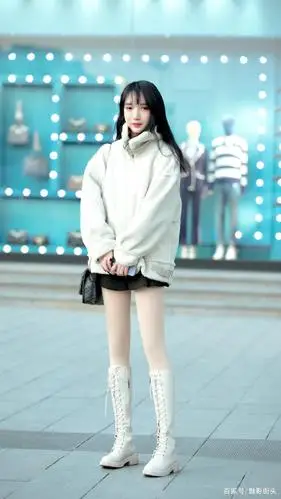 冬天穿白色高筒靴的美女,更有气质夺人的感觉,回头率非常高