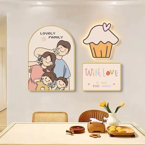 莎庭(sartill)一家三四口饭厅装饰画原木风温馨客饭厅背景墙面壁画