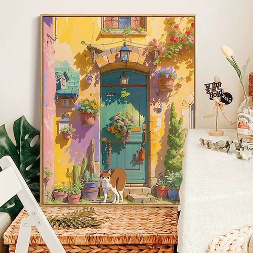 宫崎骏童话小镇数字油画diy填充手绘填色涂鸦治愈系油彩装饰挂画