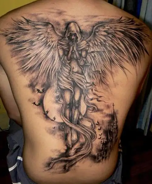 男士满背天使纹身
