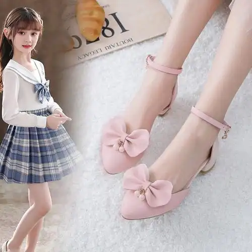 凉鞋女小童学生儿童高跟鞋小学生高跟鞋软底公主鞋大童夏天的鞋子