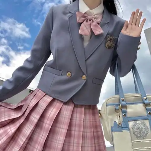 日系格子清新风清学院粉色正统制服少女jk学生校服