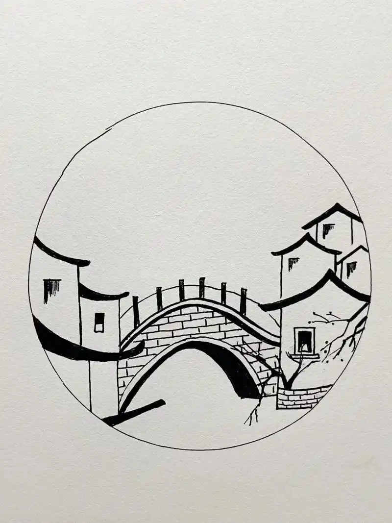 针管笔手绘19|江南水乡 小桥流水 美不胜收 有一个超简单的小画儿