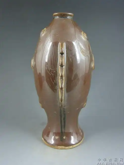 宋代定窑紫金釉双鱼瓶