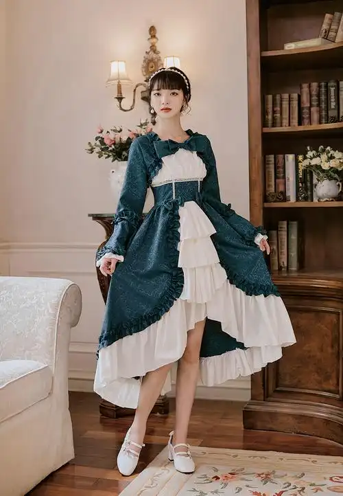 法式少女宫廷风艺考声乐礼服蓬蓬裙欧式复古中世纪公主演出连衣裙