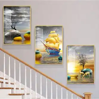 楼梯挂画 走道玄关挂画 别墅楼梯间装饰画 过道转角玄关画楼梯挂画