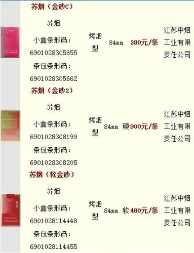 苏烟价格表和图片2018苏烟全部系列价格表
