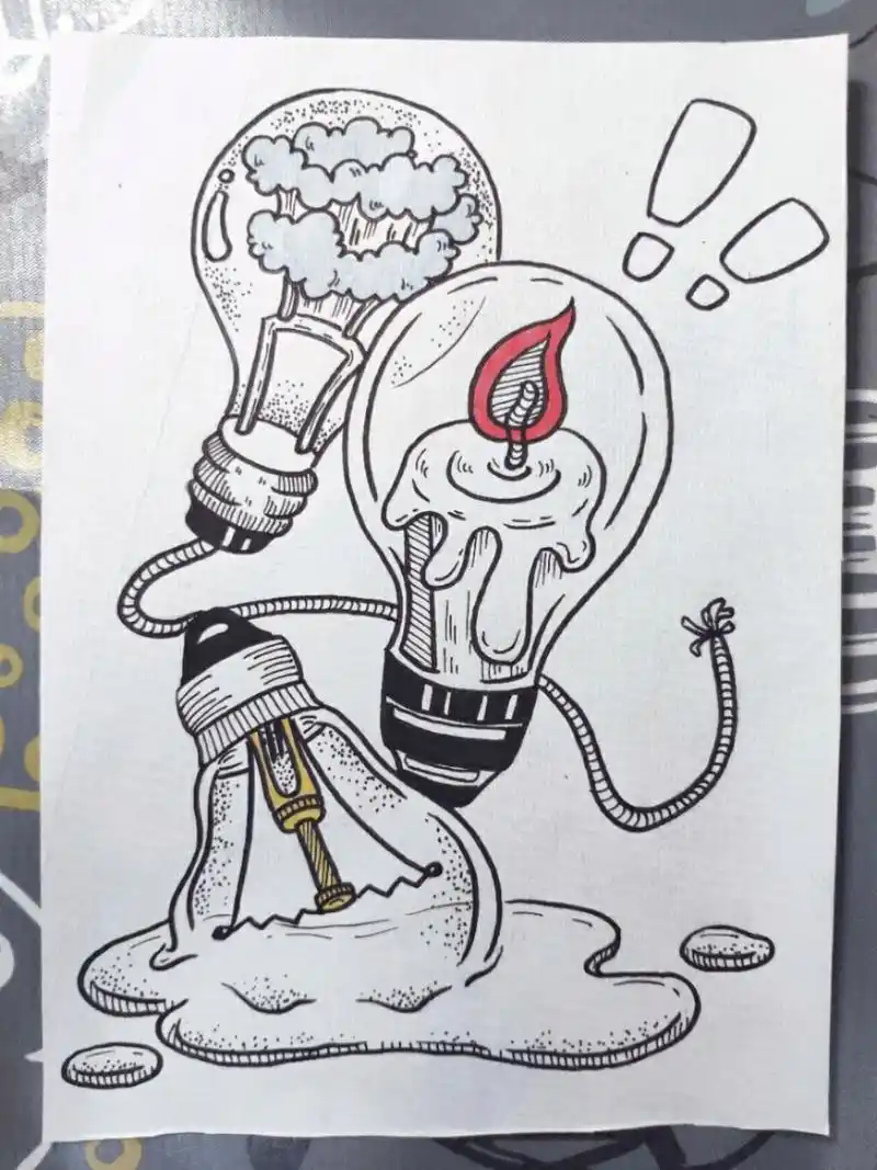 儿童创意绘画|灯泡创想线描 7815要点: 结合灯泡的基础外形特征