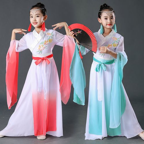 演出飘逸古装表演古筝服装演出服女童汉服舞蹈儿童演出服