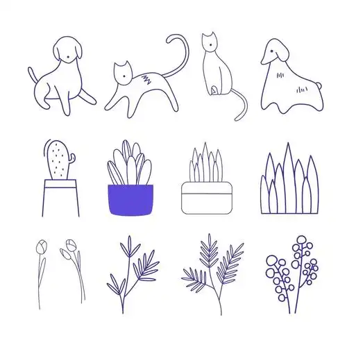 type2植物动物描边插画