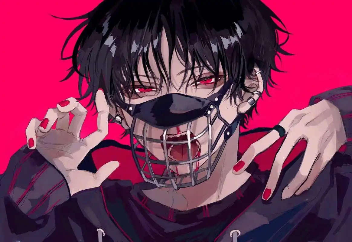 病娇系少年插画,风格诡异又可爱