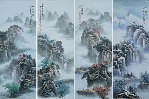 四季山水四条屏