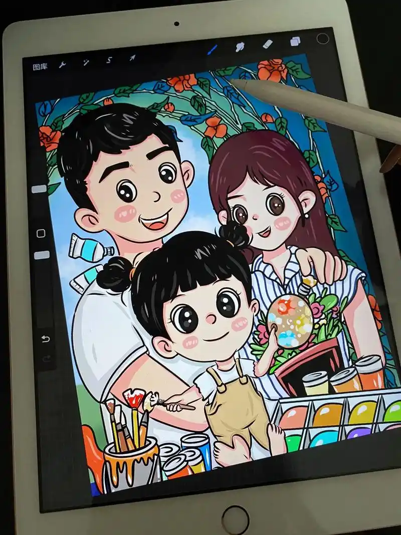 小恩恩家q版绘画.#全家福绘画#陪伴成长的每个瞬间 - 抖音