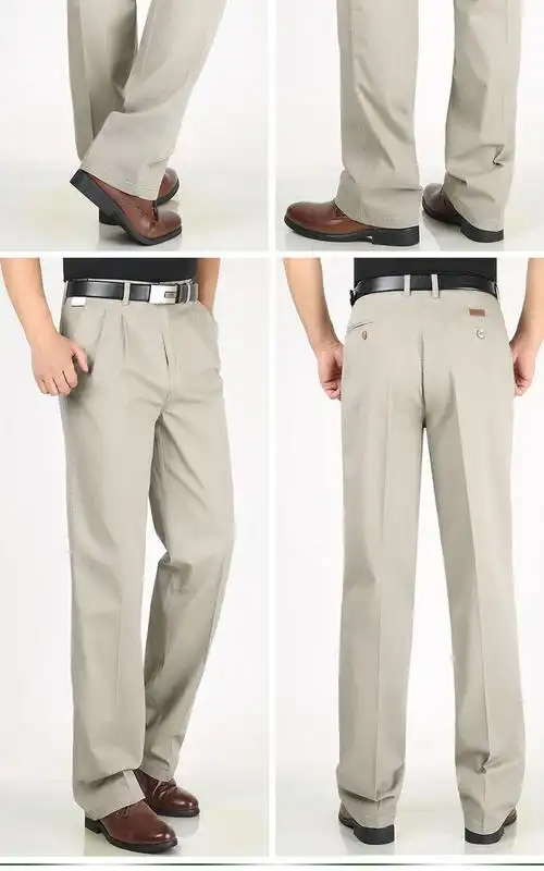 男士休闲裤高腰深档宽松阔腿双褶小西裤中老年高腰深裆宽松休闲男裤