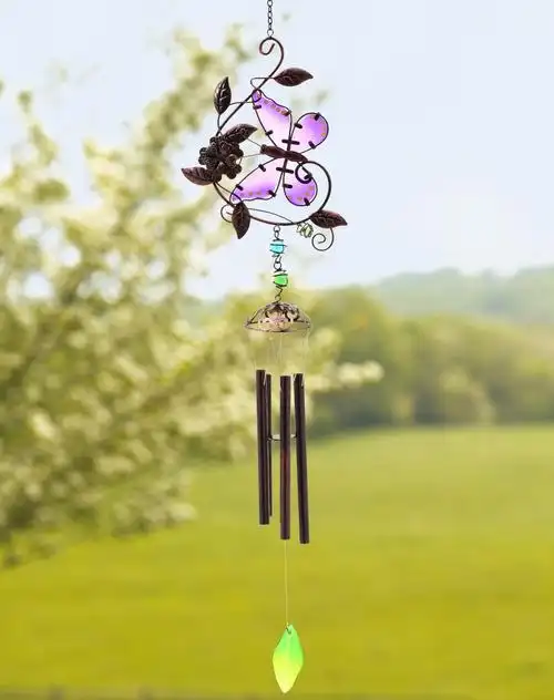 蝴蝶铁艺玻璃钢管音乐风铃b款