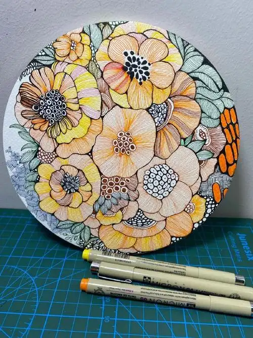 彩色线描装饰画禅绕画儿童少儿创意美术作品素材分享(二)#线描##手绘