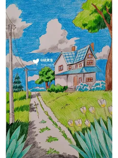 简单彩铅风景画附步骤图