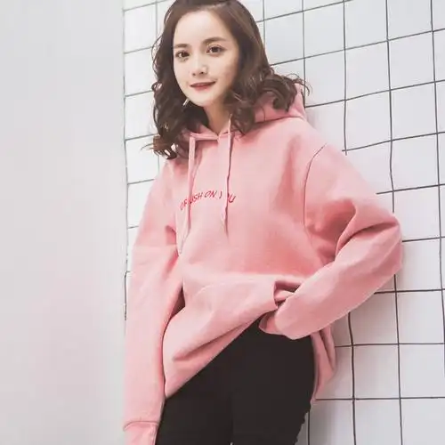 2018秋季新款情侣款宽松卫衣女长袖刺绣韩版潮学生bf粉色秋装加绒优惠