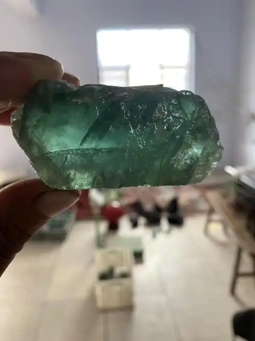 情冰大块绿水晶原石绿色萤石原矿石摆件萤石水晶摆件一物一图075公斤