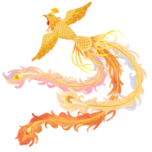 手绘金色五彩凤凰吉祥新年精致优美