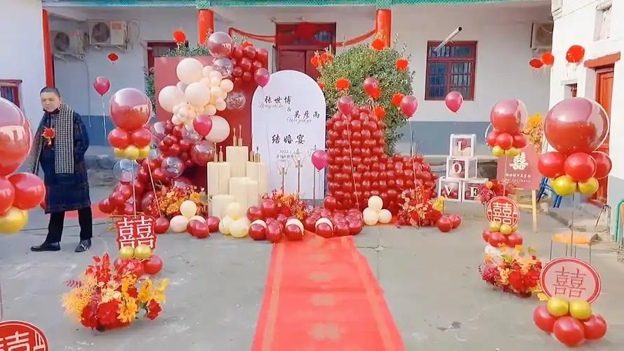 农村结婚婚礼气球派对现场布置,这样的气球婚礼有喜欢的吗