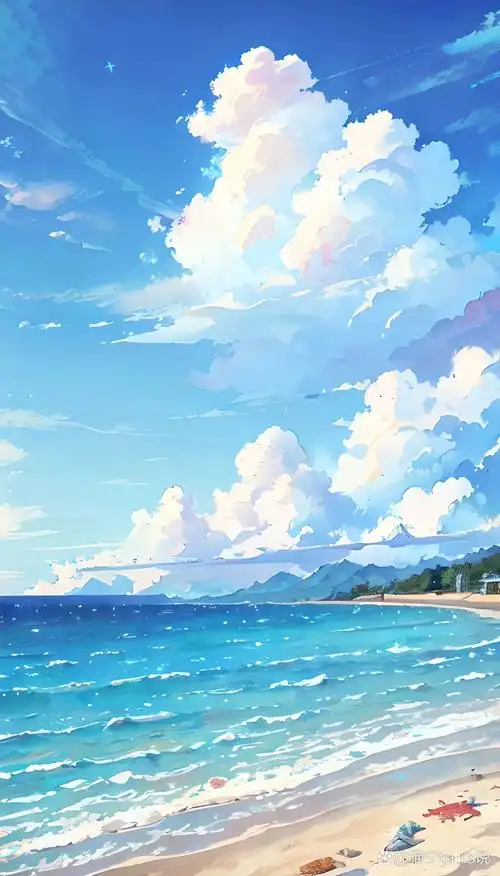蓝色壁纸分享 海边蓝天大海白云 #治愈系插画# #唯美壁纸# #风景壁纸