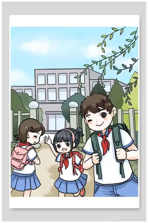 手绘卡通书包学生校园生活插画素材