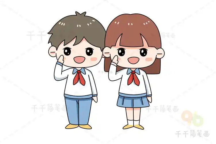 男孩女孩的简笔画敬礼 简笔画图片大全-蒲城教育文学网