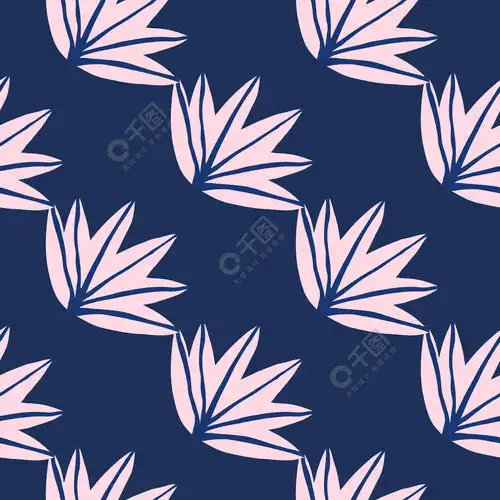 蓝色背景上的热带树叶无缝图案当代热带棕榈叶涂鸦矢量图时尚创意设计