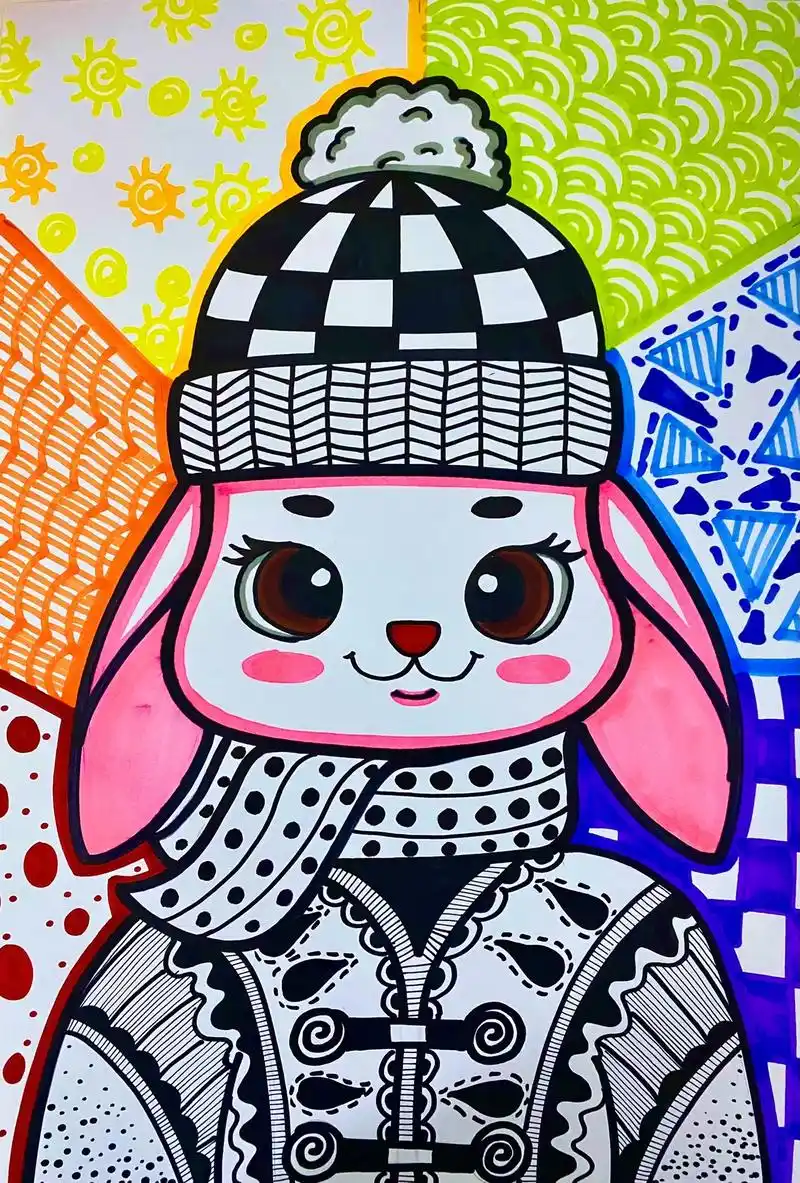 儿童画线描兔子女士