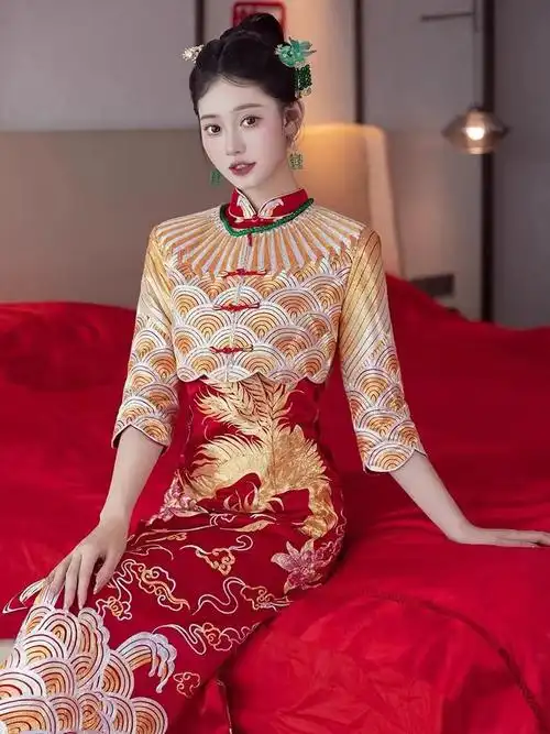 秀禾服旗袍2024年新款敬酒服**嫁衣中式新娘结婚礼服龙凤… - 17网