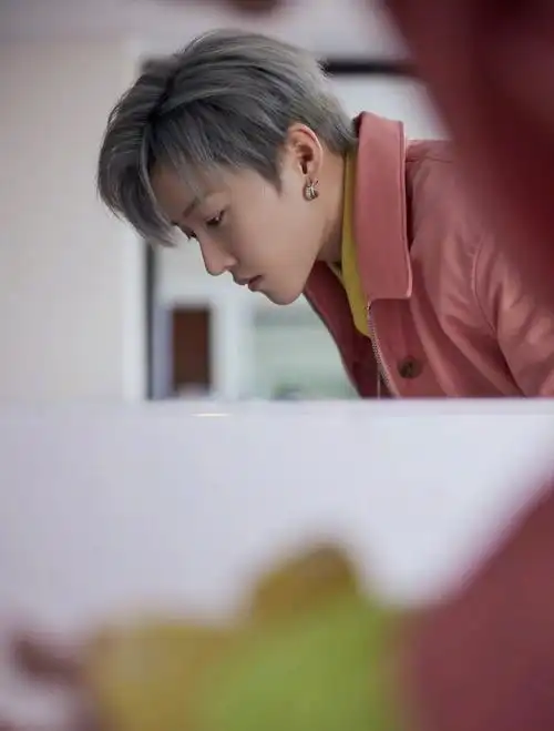 刘雨昕秋日潮流大片银灰色发型超级百搭保暖时尚的粉色夹克