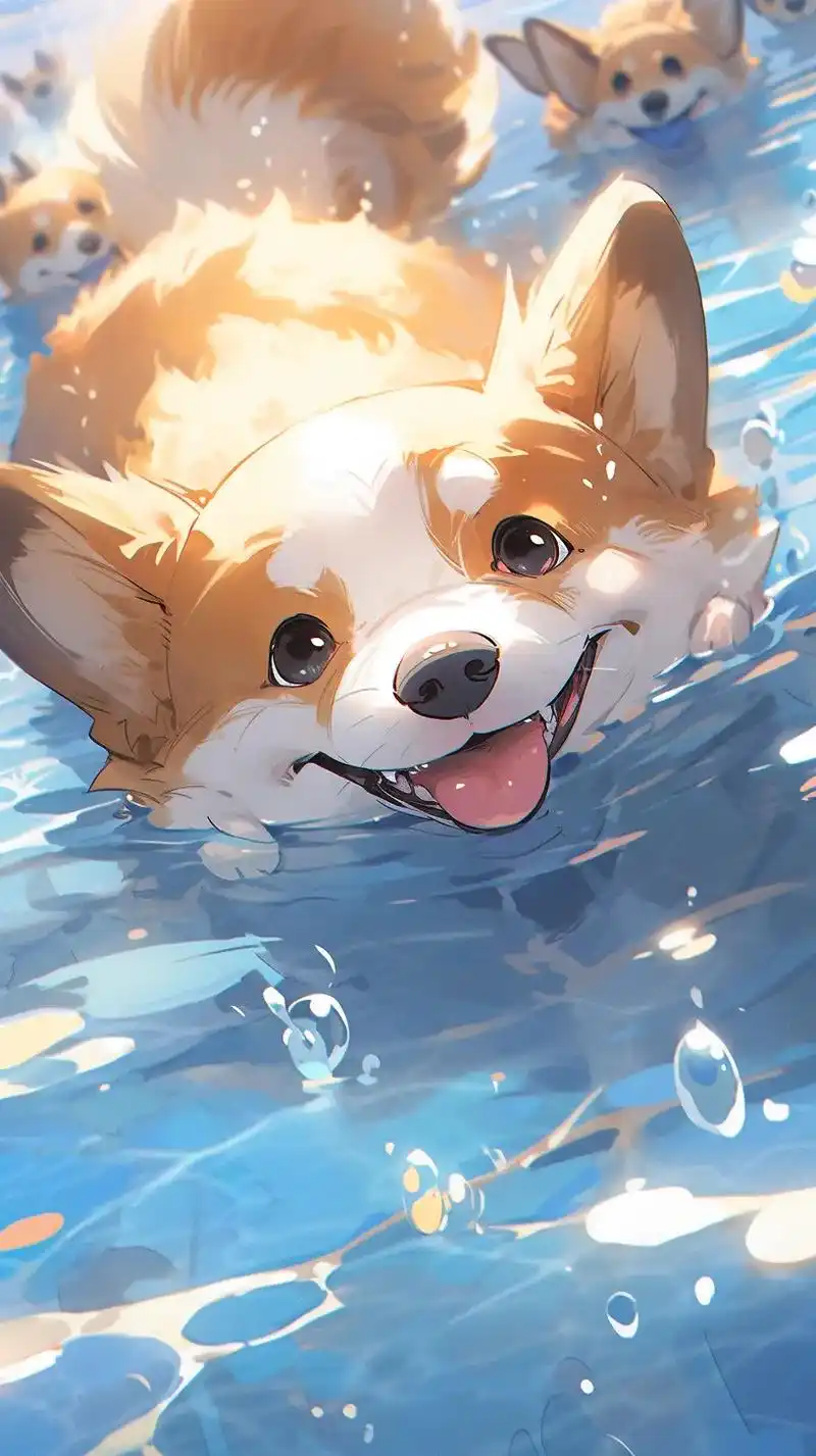 最可爱的柯基游最帅的泳.#壁纸 #头像 #柯基 #插画 #萌 - 抖音