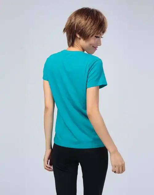 蓝绿色时尚t字印花短袖t恤