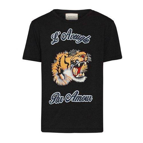 gucci/古驰  男装 服饰 黑色纯棉老虎刺绣男士短袖t恤