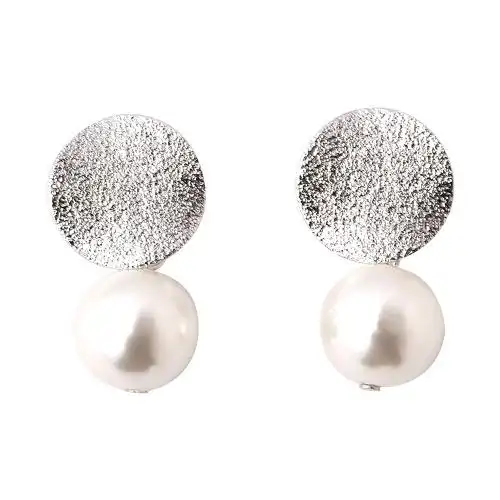 colleca la 磨砂圆片珍珠耳饰 银色耳钉