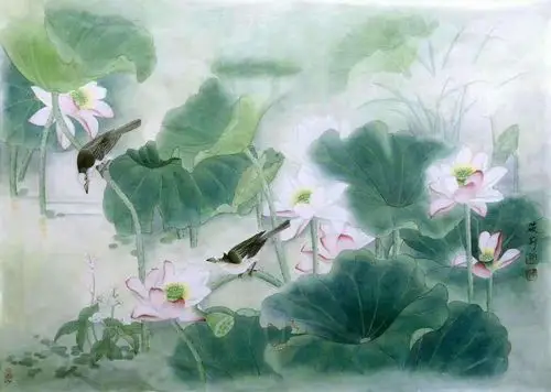 首页> 艺术品 > 《荷塘小鸟二》90x65cm | 国画     徐晓丽