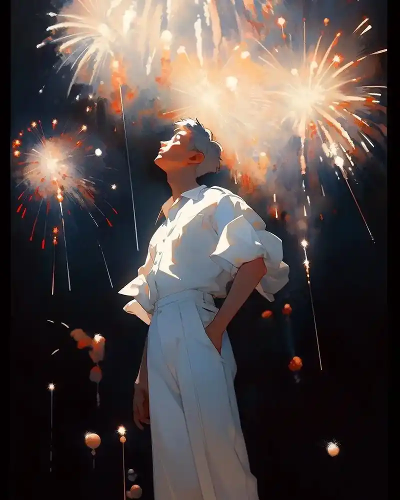 烟花一瞬.#动漫 #唯美意境 #插画 #花火大会 #花火 - 抖音
