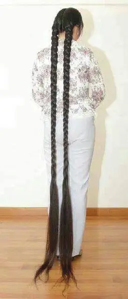 我有一双美丽漂亮的长发辫子.发质又好.鸟黑发亮.发长1.90米.